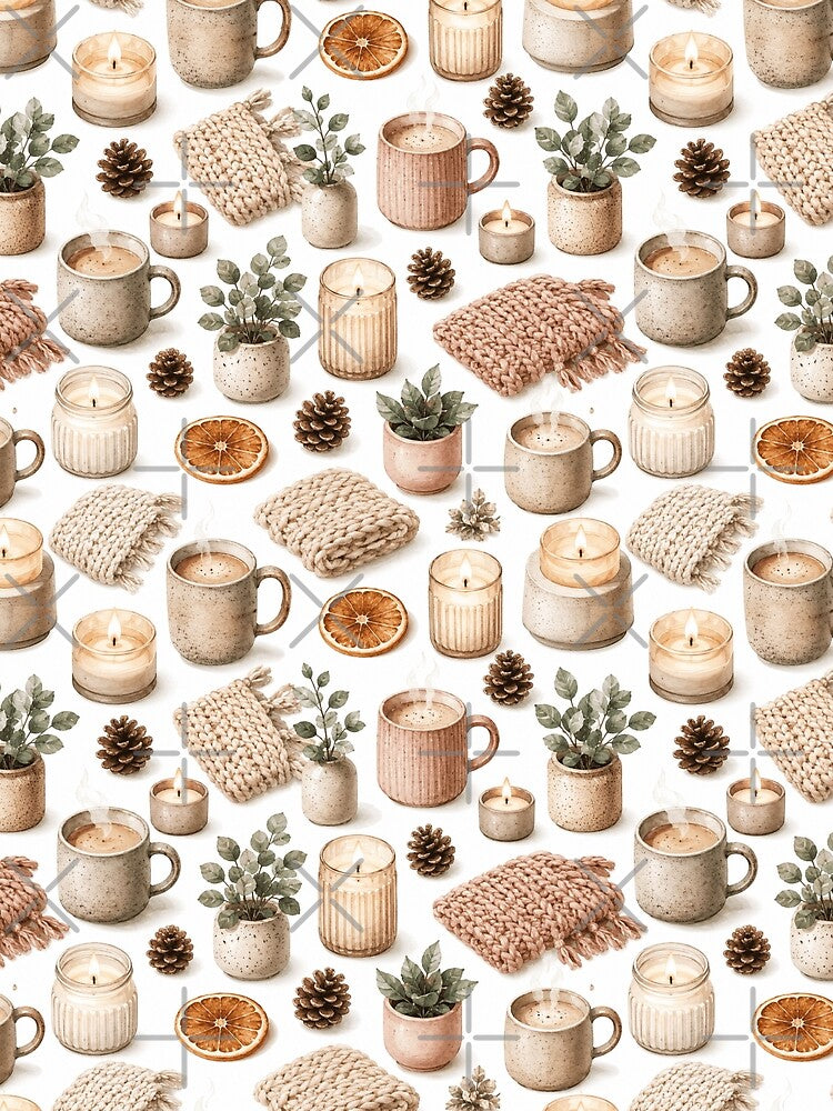 Hygge Winter Candle Cozy Watercolor Seamless Pattern by Inkworksbyshery