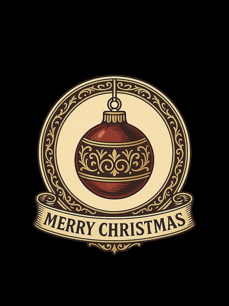 Vintage Merry Christmas Ornament Badge Red Gold – Classic Holiday by PunchDrop