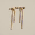 Gold Long Crystal Bow Drop Studs