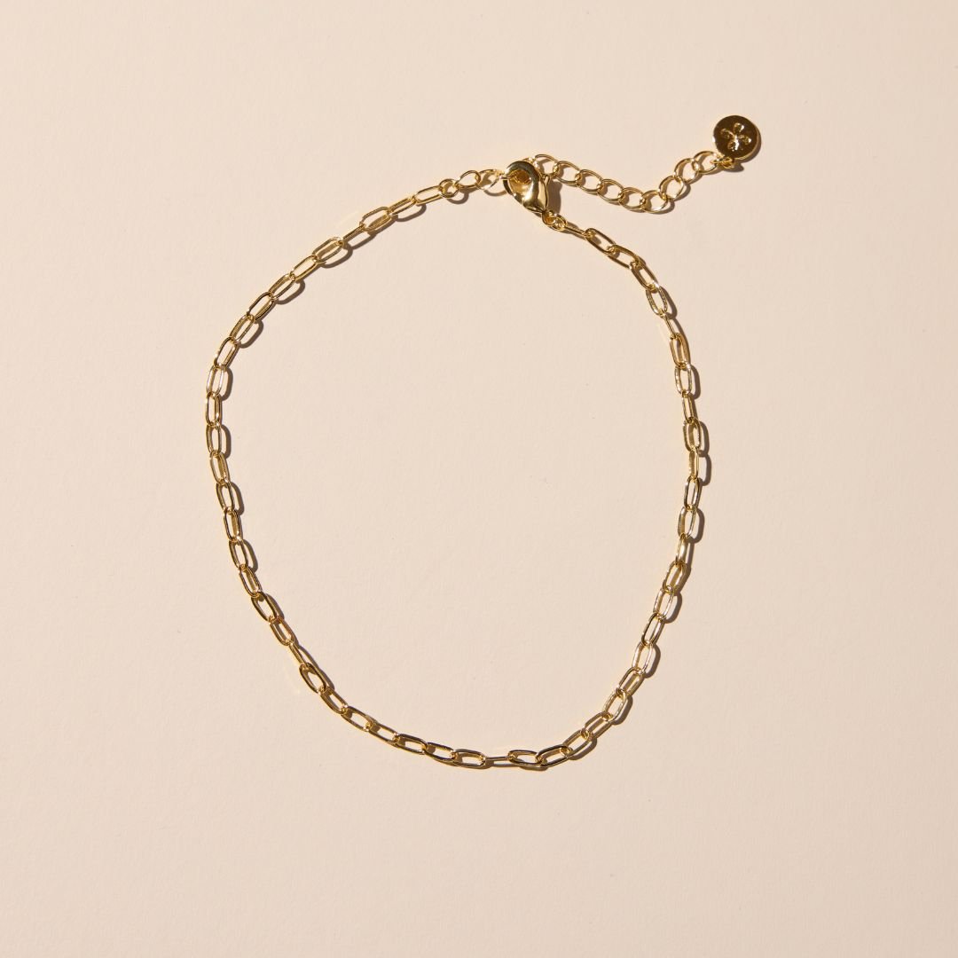 Gold Mini Paper Clip Chain Anklet