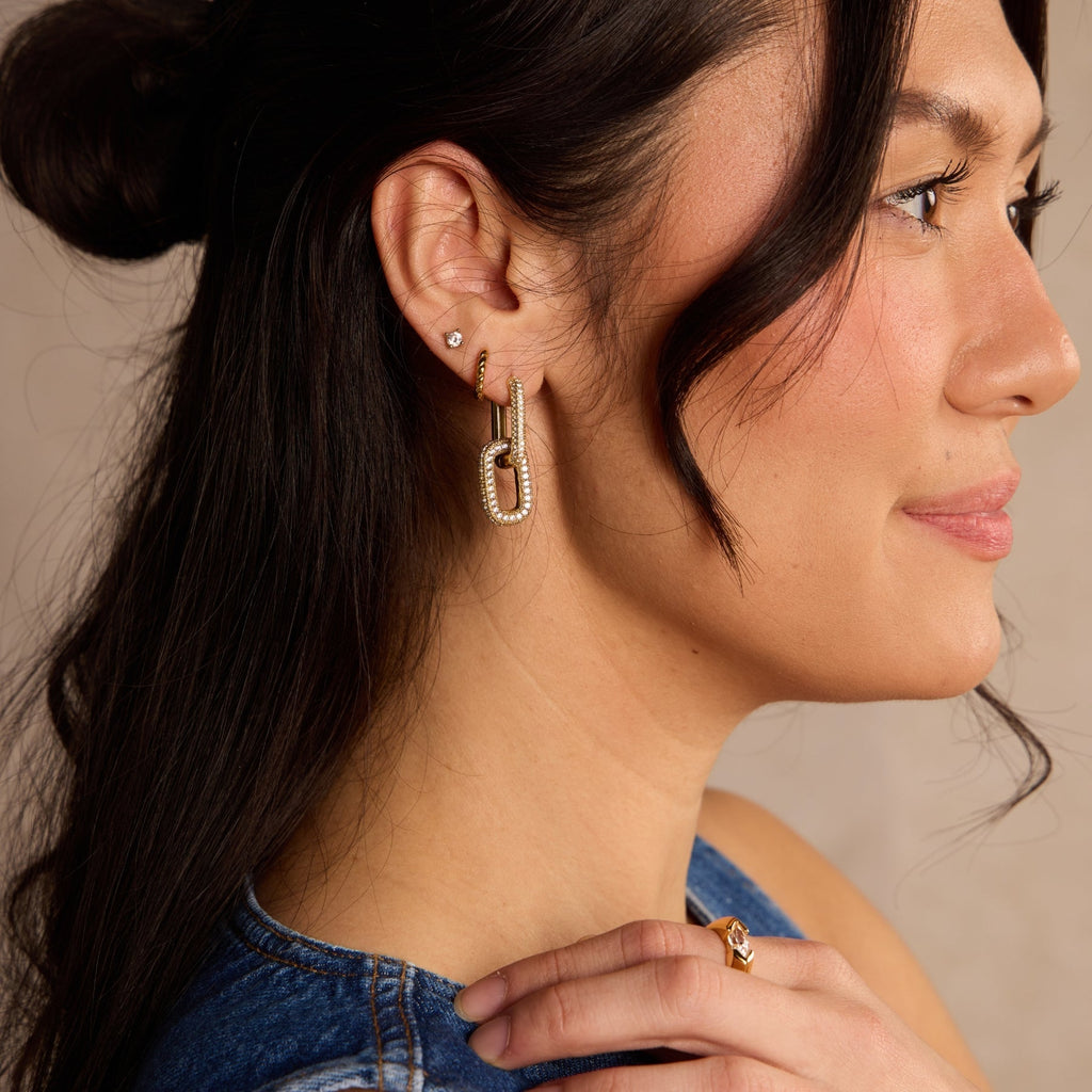 Gold Pavé Double Link Hoops