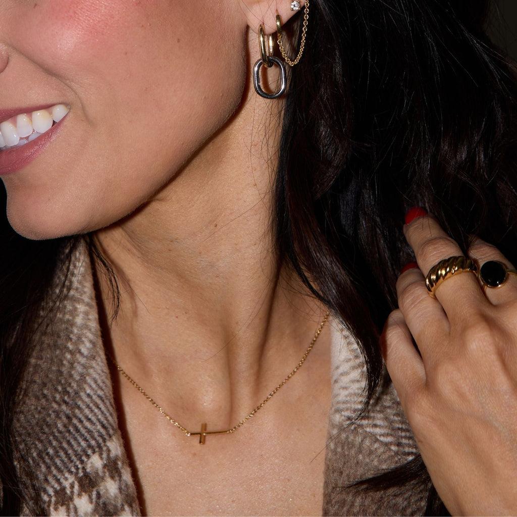 Gold Sideways Cross Necklace