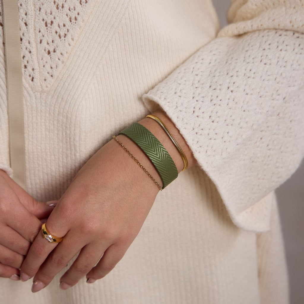 Green Palm Thin Leather Cuff Bracelet