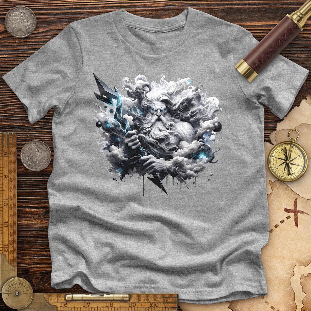 A Powerful Zeus Holding a Lightning Bolt Premium QualityTee