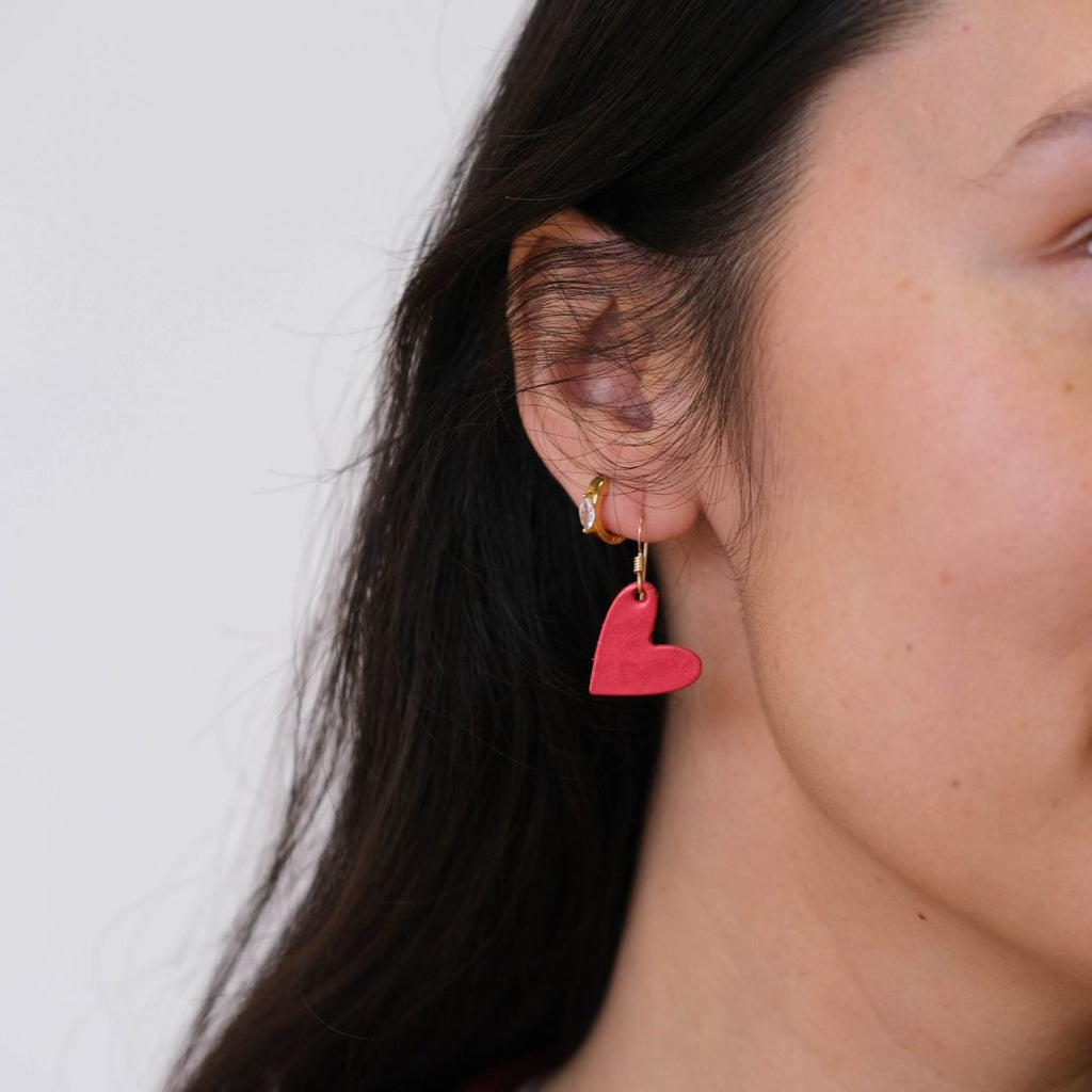 Mini Heart Leather Earrings