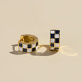 Navy & White Checkered Enamel Huggies