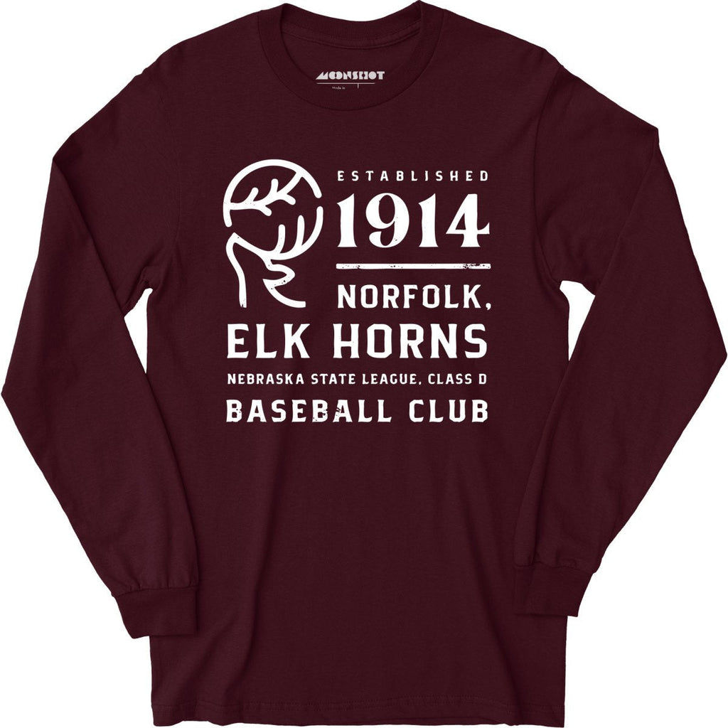 Norfolk Elk Horns - Nebraska - Vintage Defunct Baseball Teams - Long Sleeve