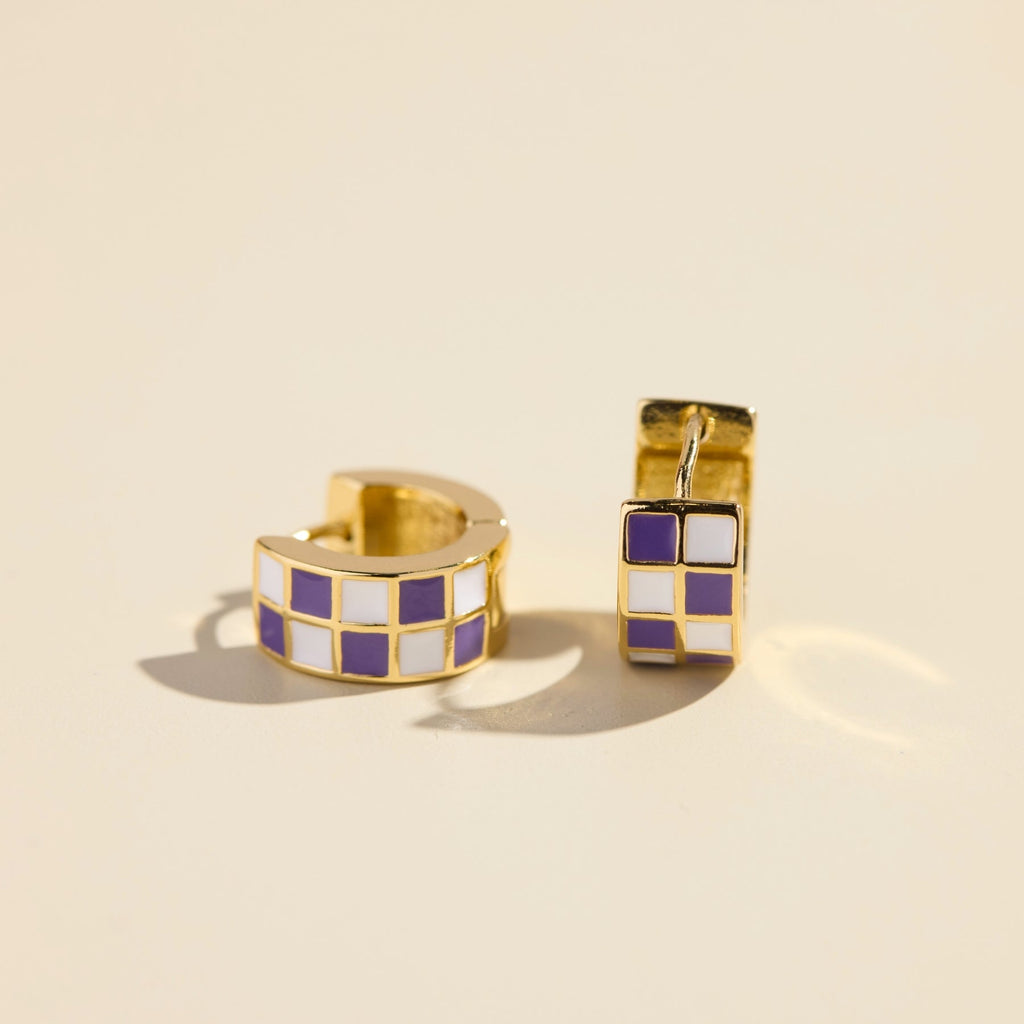 Purple & White Checkered Enamel Huggies