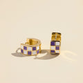Purple & White Checkered Enamel Huggies
