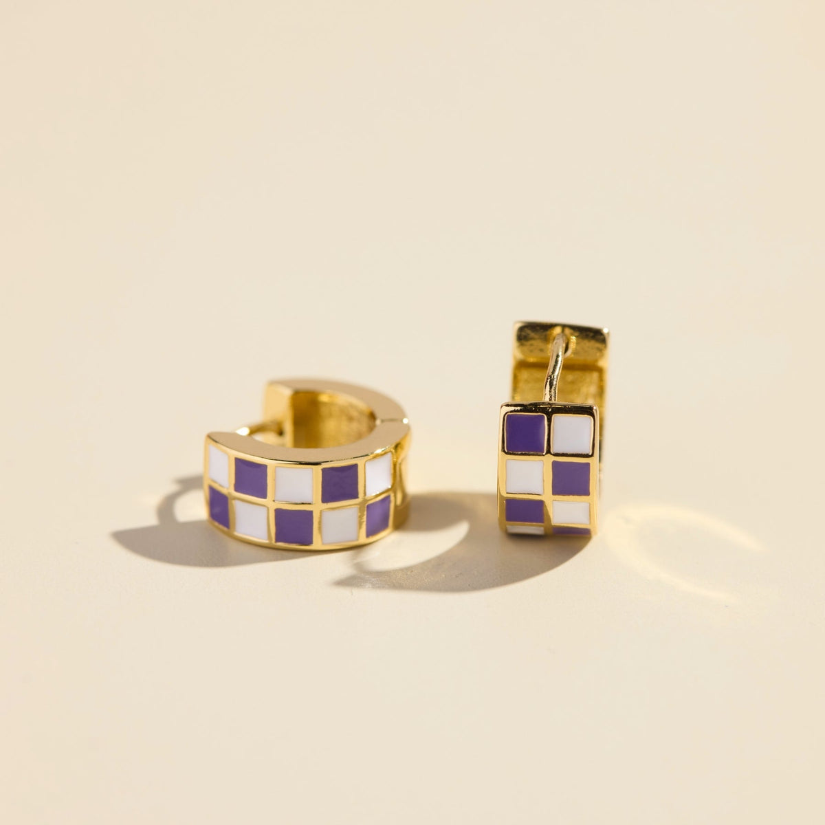Purple & White Checkered Enamel Huggies