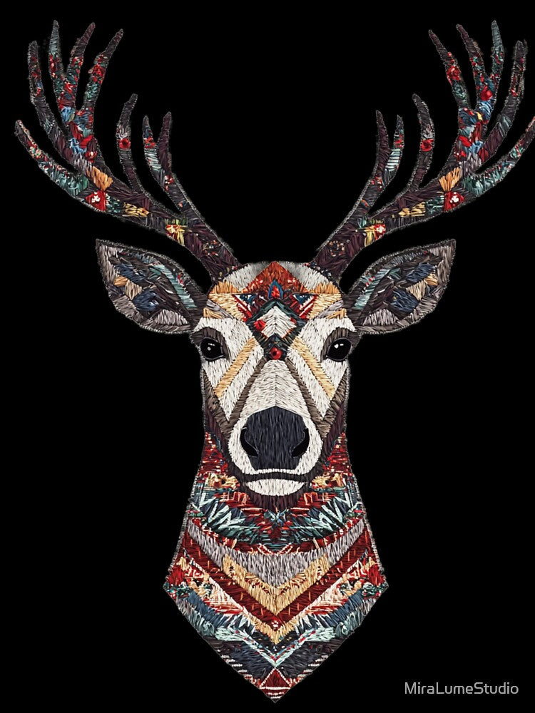 Nordic Embroidered Reindeer – Scandinavian Winter Folk Art by MiraLumeStudio