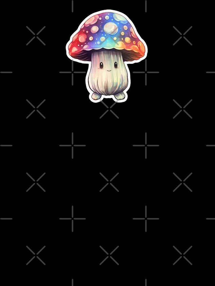 Colourful Kawaii Mushroom | Black Watercolour | Happy, Anime, Cute, Nature, Woods, Forest by FantasySoul
