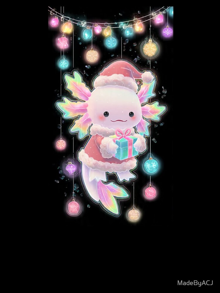 Kawaii Christmas Axolotl Gift Giver – Soft Pastel Holiday Character Design by MadeByACJ