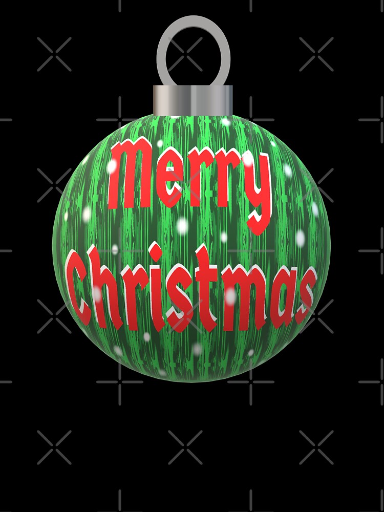 Christmas Ornament with Merry Christmas, Falling Snow, and Red and White Letters by ArtByLM
