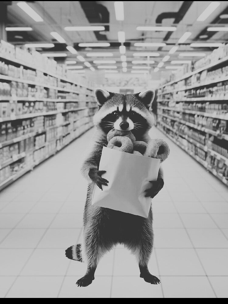 Raccoon Thief with Donuts Bag Inside Supermarket by MagicPixelArts