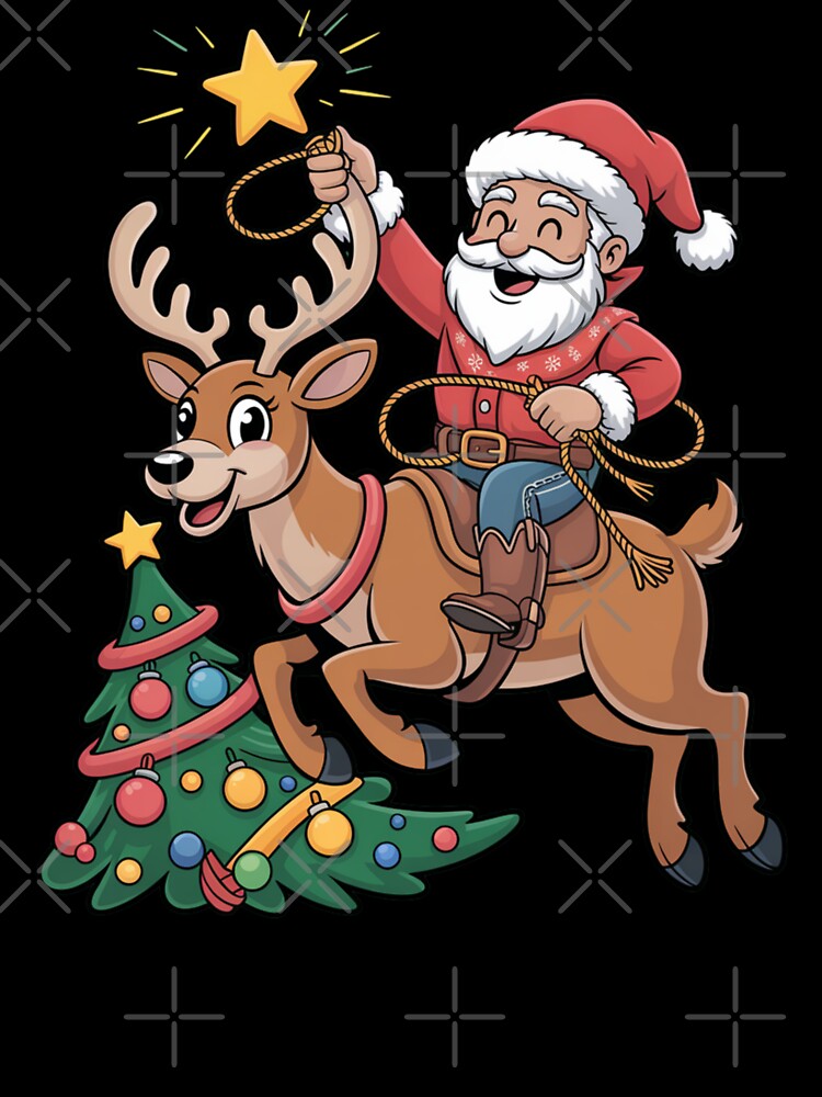 Funny Cowboy Santa Western Christmas Cartoon Festive Scene by chattsuede