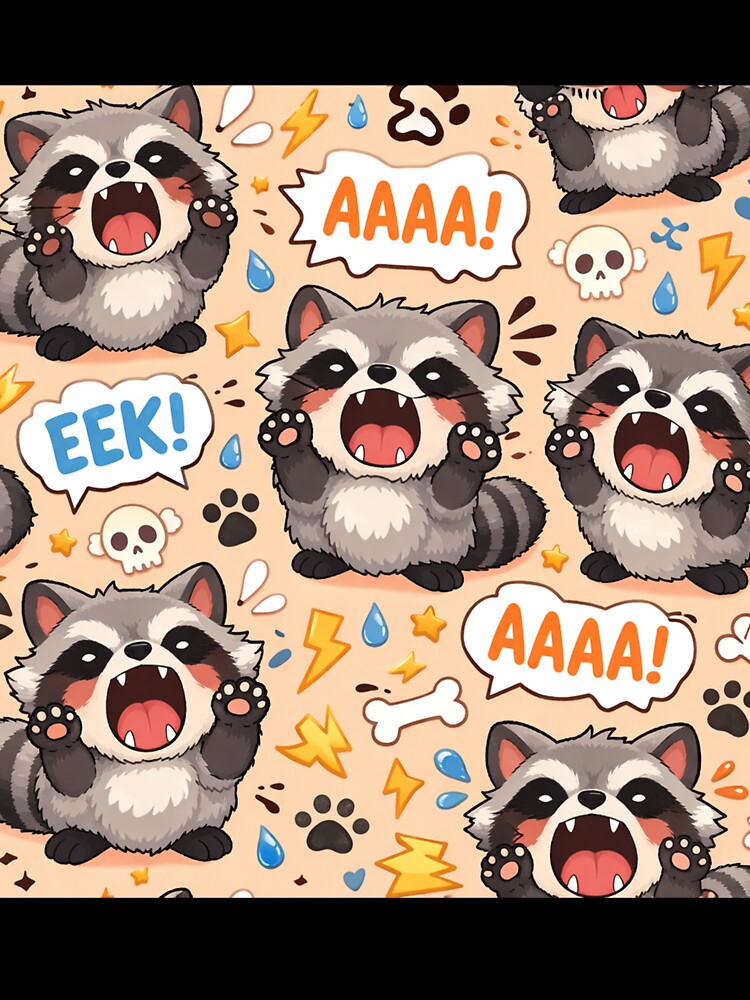 Cute Screaming Raccoon Pattern Funny Kawaii Raccoon Chaos Comic by Owcomm