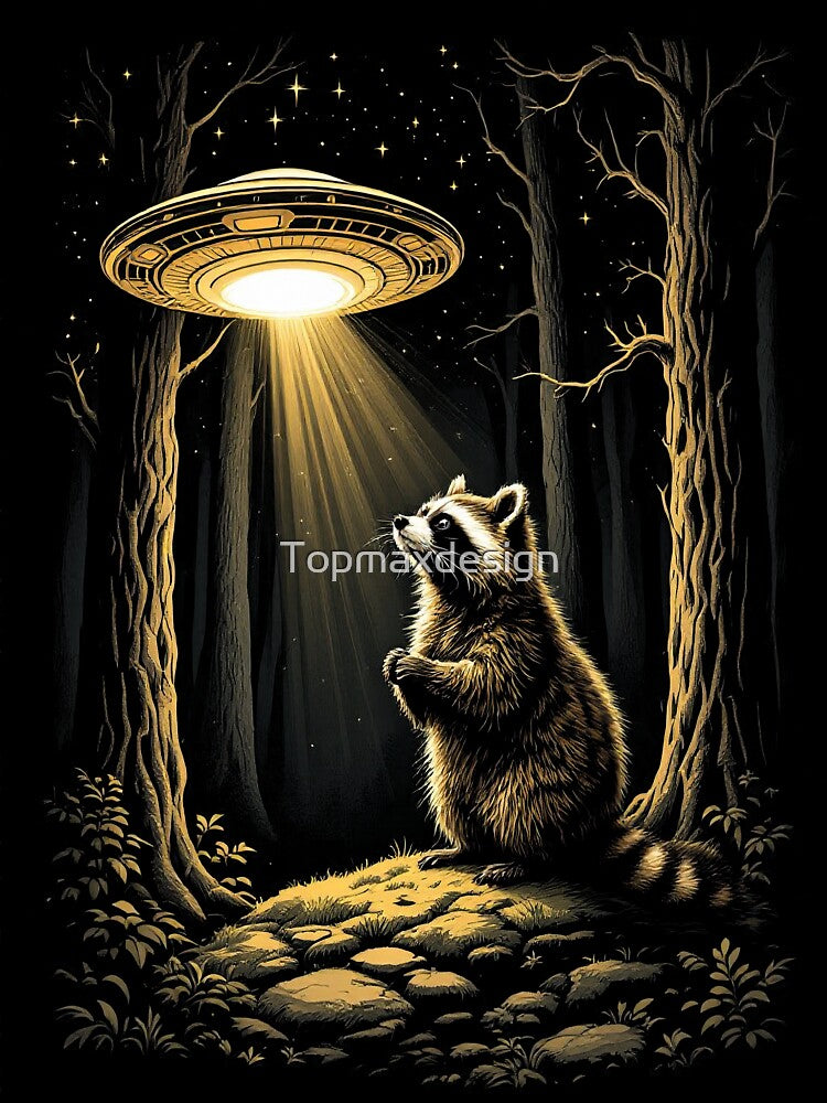 Funny UFO Raccoon In The Forest by Topmaxdesign