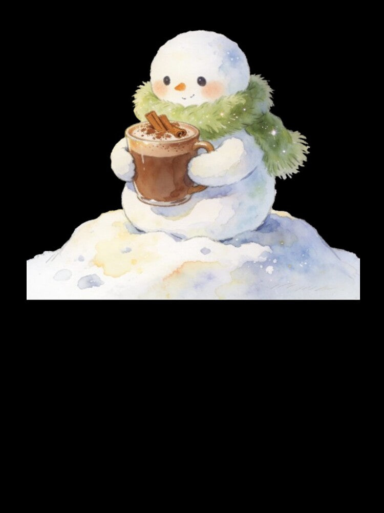 A cute whimsical snowman (holding a tiny pastel mug of hot cocoa with floating marshmallows by Digital Art and Funny Pets