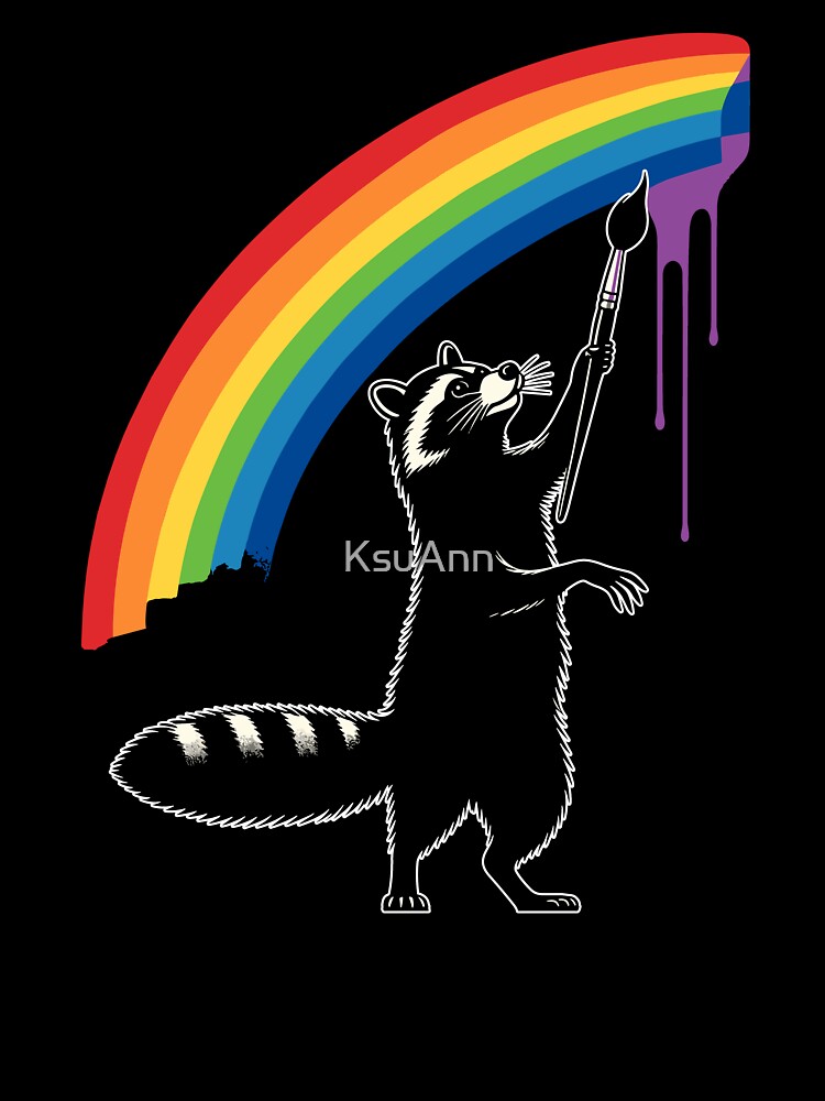 Cool Retro Raccoon Paints Rainbow Funny Raccoon by KsuAnn