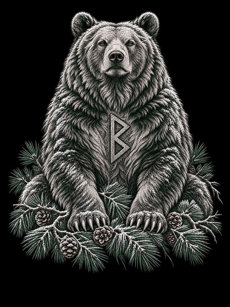 The Runestone Guardian – Berkana Bear Nordic Winter Engraving by Anyshca