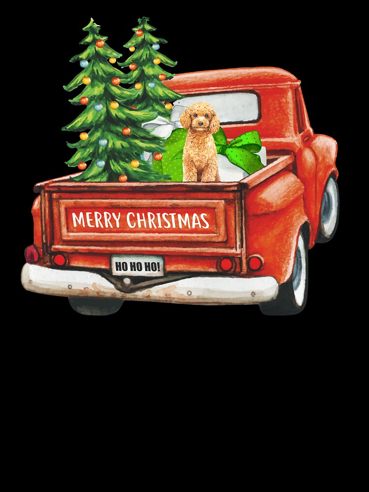 Red Vintage Merry Christmas Truck with Poodle Dog by michellejustice
