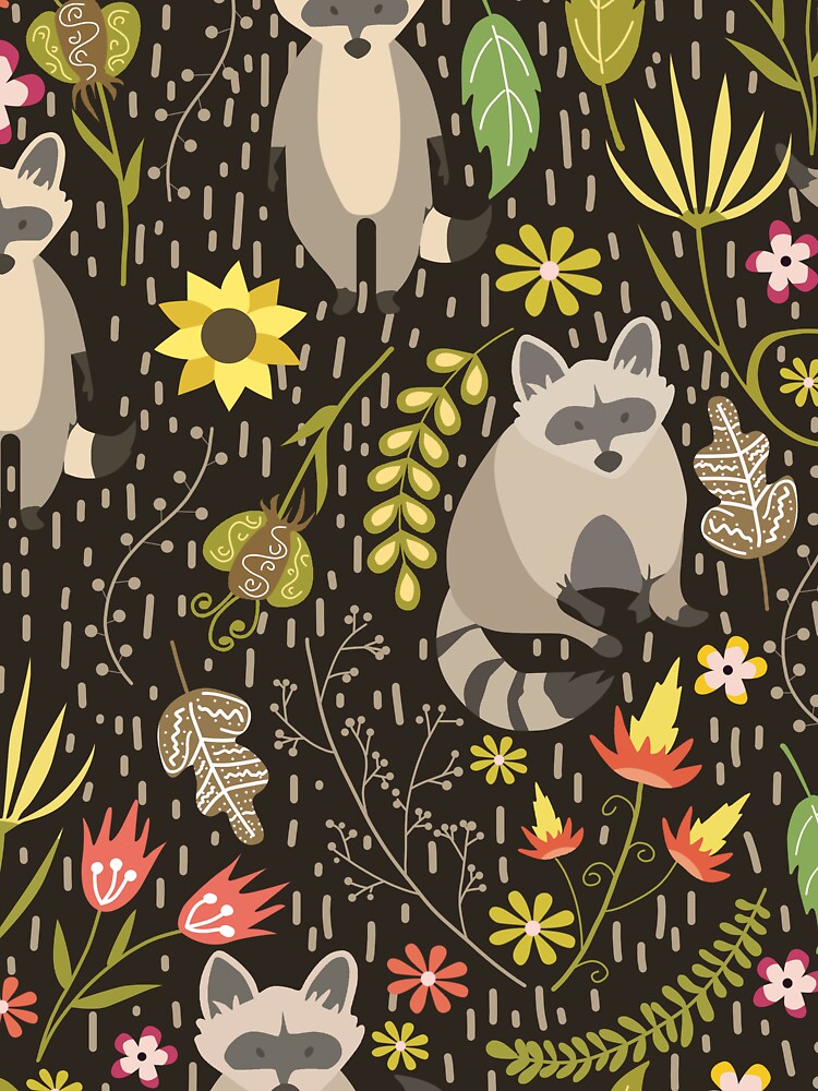 Raccoons Floral Leaves Pattern by SweetPea49