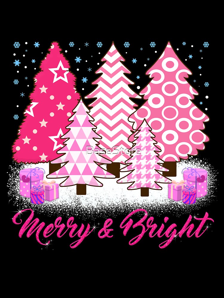 Merry and Bright Pink Christmas Tree Pink Christmas by BaseStore