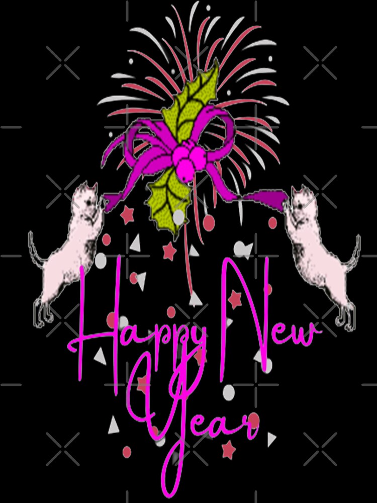 Happy New Year Colorful Playful Lettering Design with Cats,2, Howdy New Year,New Years Celebration, New Years Eve Countdown by Adri Barnard