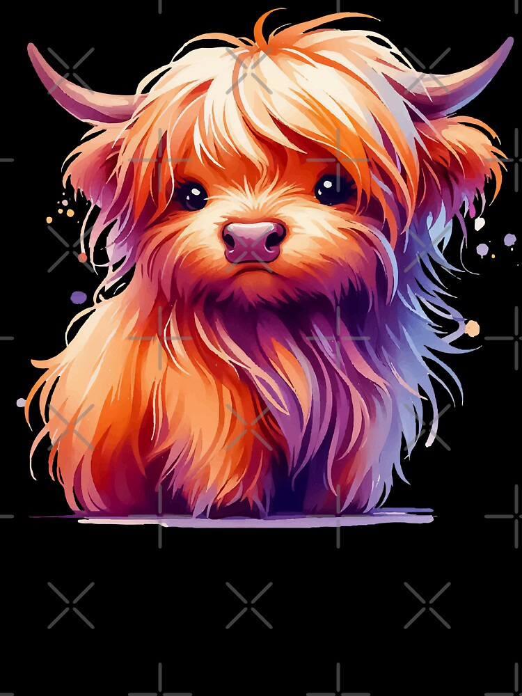 Cute Watercolor Scottish Hairy Highland Cow by TomFrontierArt