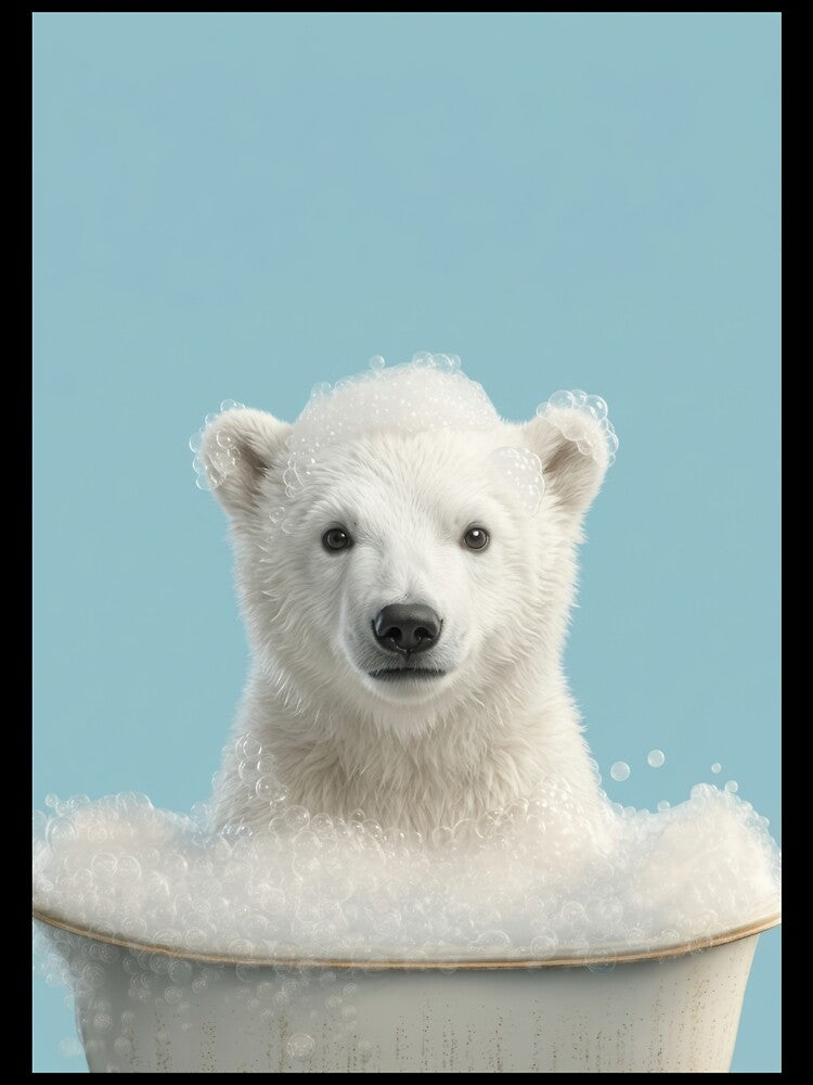 Baby Polar Bear Bubble Bath Cute Nursery Bathroom Wall Art by LazyOwlStore