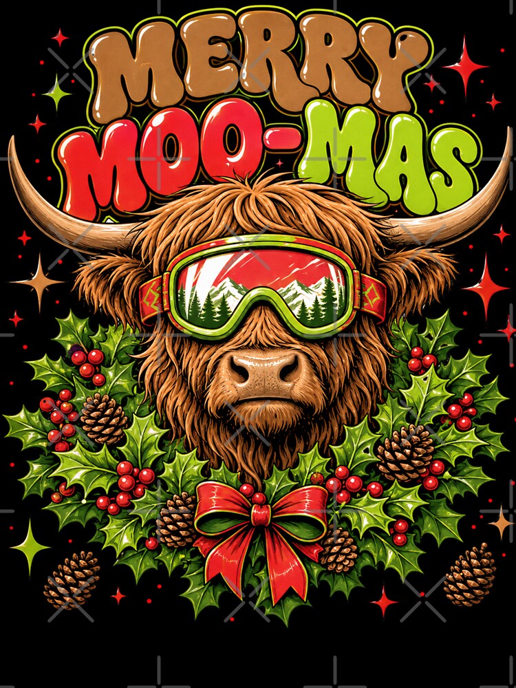 Funny Western Highland Cow Merry Moomas Christmas by Design Vibras