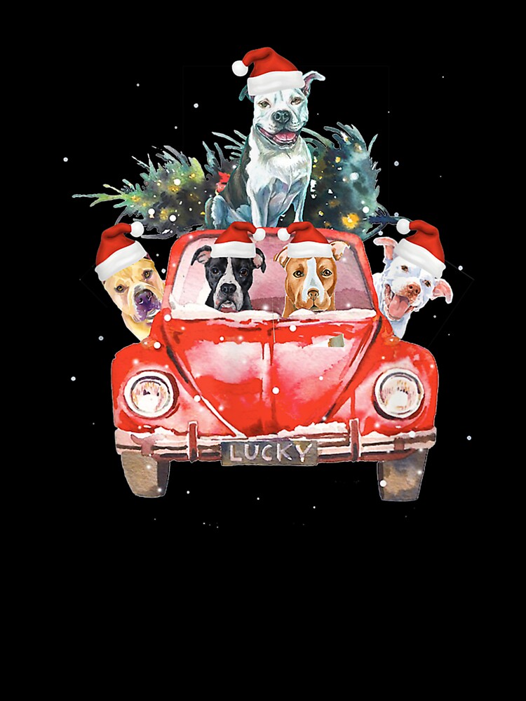 Pitbull Riding Red Truck Christmas Tree Santa by lishakaren