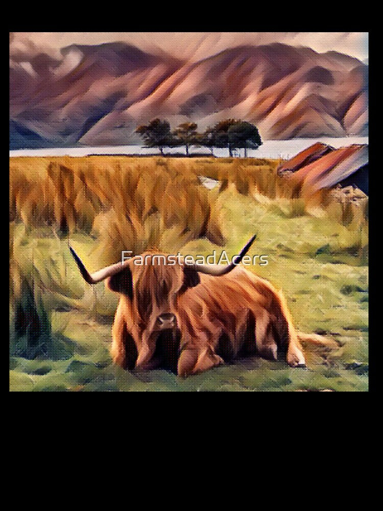 Resting Brown Highland Cow Long horned by FarmsteadAcers