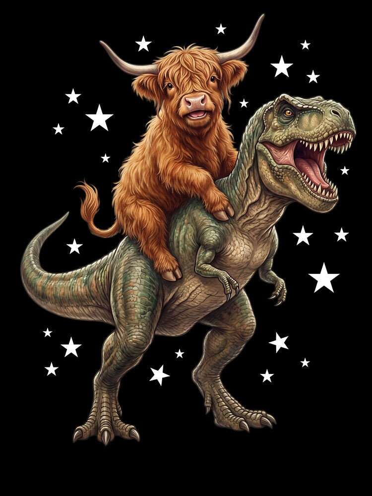 Funny Highland Cow Riding T Rex Dinosaur Animal Lover by TerryConnells