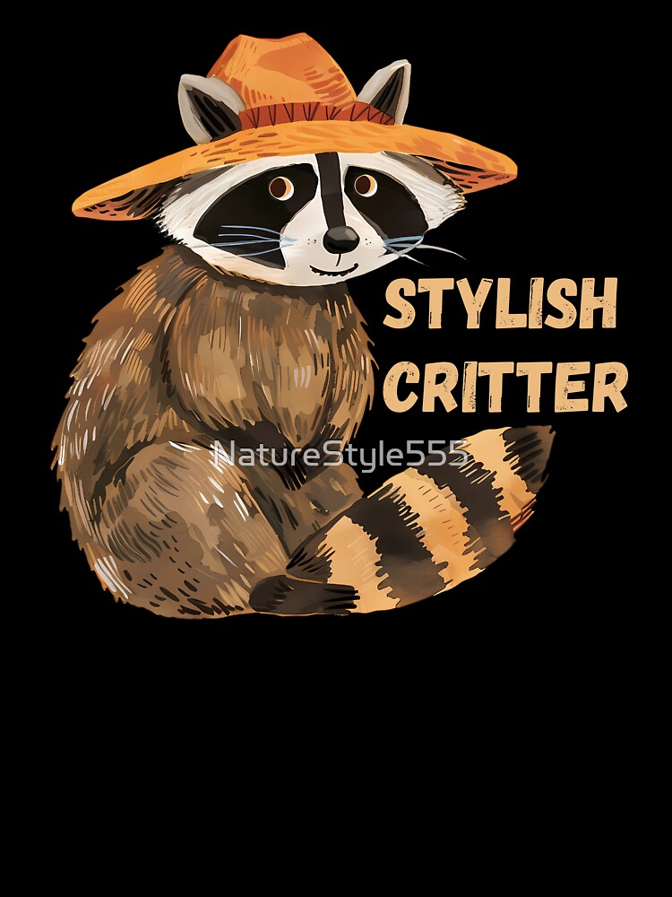 Stylish Raccoon – Whimsical Animal Art in Orange Hat by NatureStyle555
