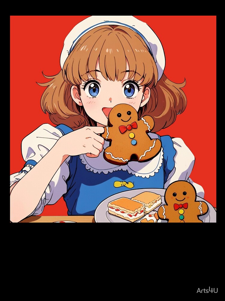 ANIME GIRL BAKING AND ENJOYING GINGERBREAD COOKIES HOLIDAY BAKING by Arts4U