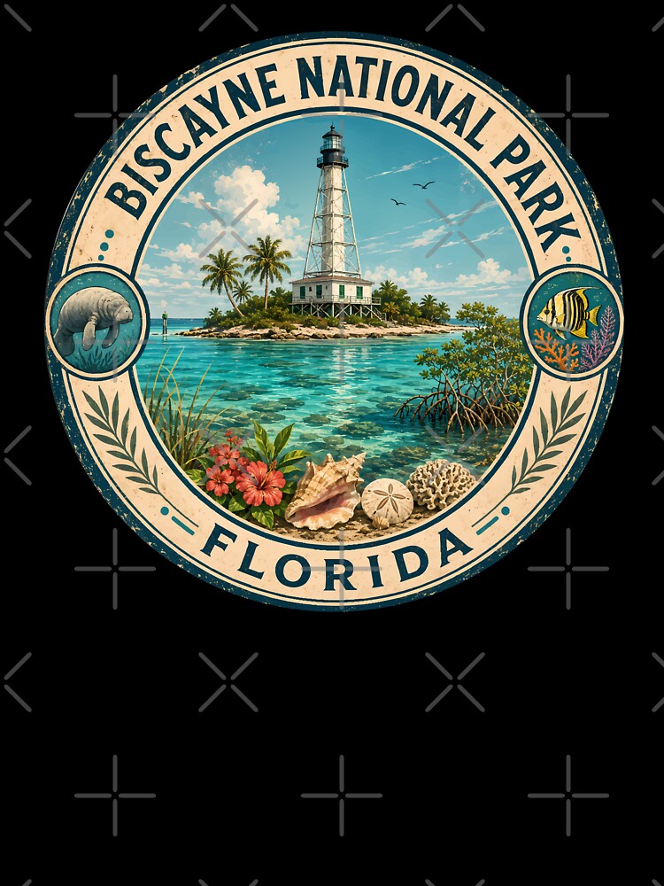 Biscayne National Park Florida Illustration Travel Art Badge by KrisSidDesigns