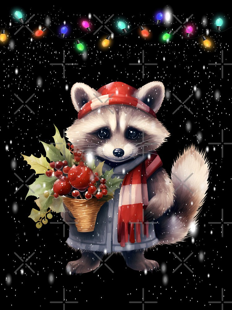 Christmas Raccoon Tree Lights snow grapes by Smix Pixels