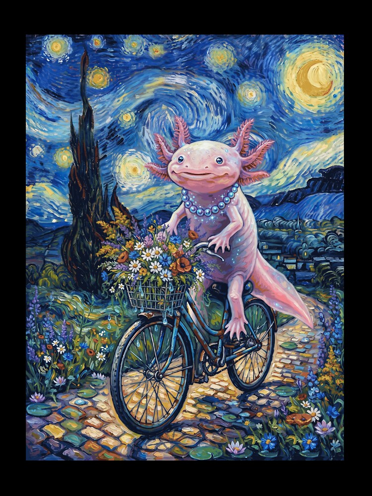 Axolotl Biking Bike Starry Night Van Gogh Art Animal Lover by dian-rody-crest
