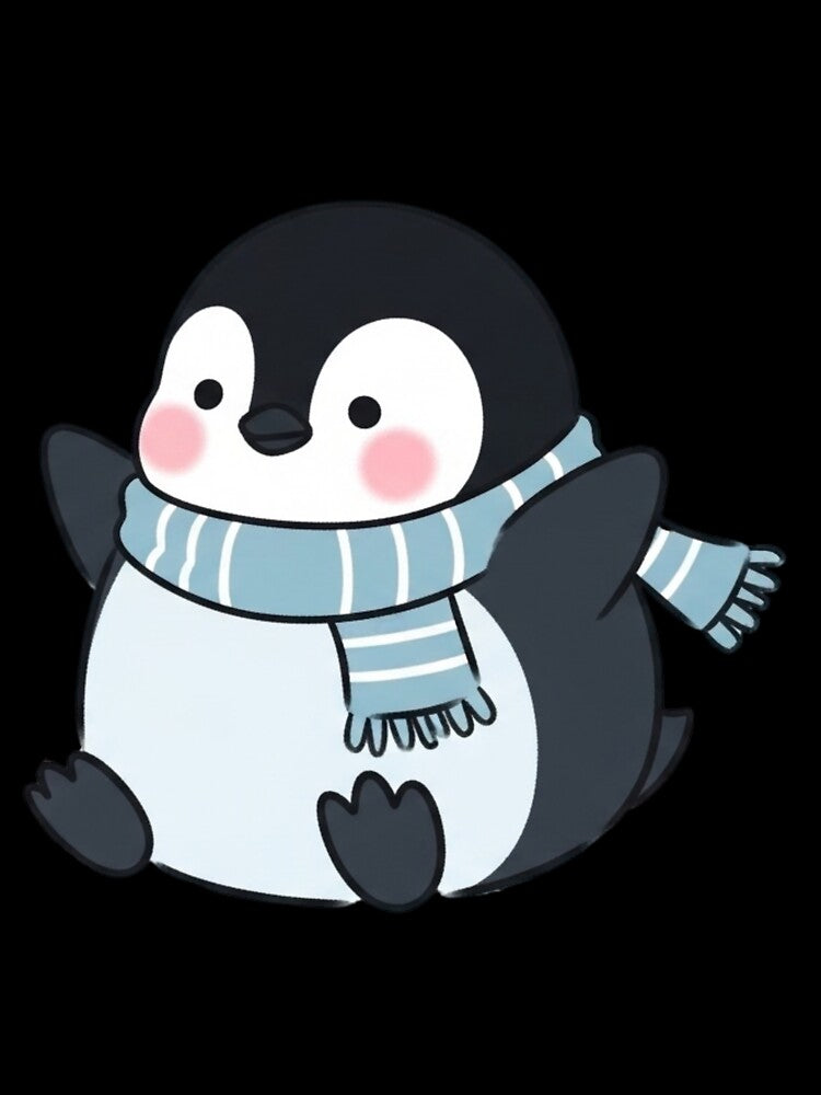 Cute Winter Penguin with Blue Scarf – Kawaii Chubby Penguin by soletstudio