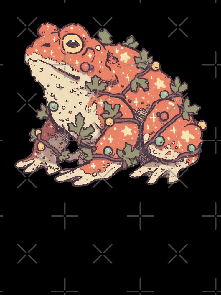 Christmas Frog, whimsical holly and ornament illustration by Magnificent Lizard