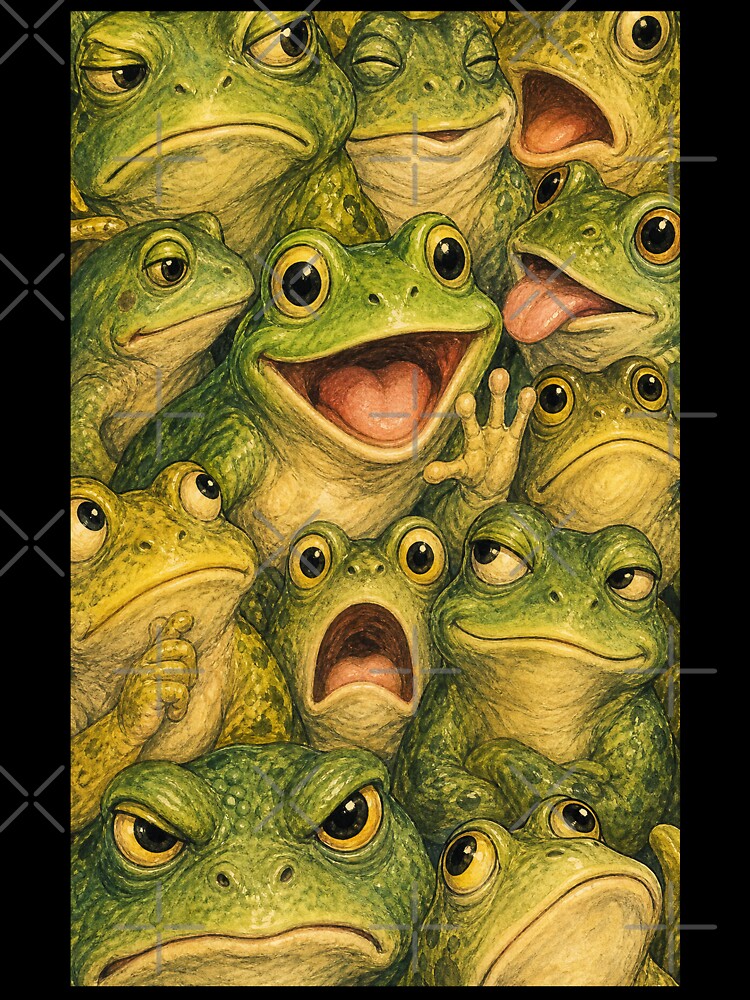 Funny Frog Face Collage - Whimsical Funny Amphibian Art by merchxwear