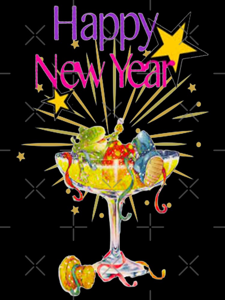 Happy New Year Colorful Frog in Glass Lettering Design, Howdy New Year,New Years Celebration, New Years Eve Countdown by Adri Barnard