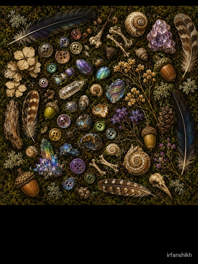 Goblincore Hoard Collection – Beautiful Treasure Flat Lay Nature Art | Goblincore Collector Gift by irfanshikh