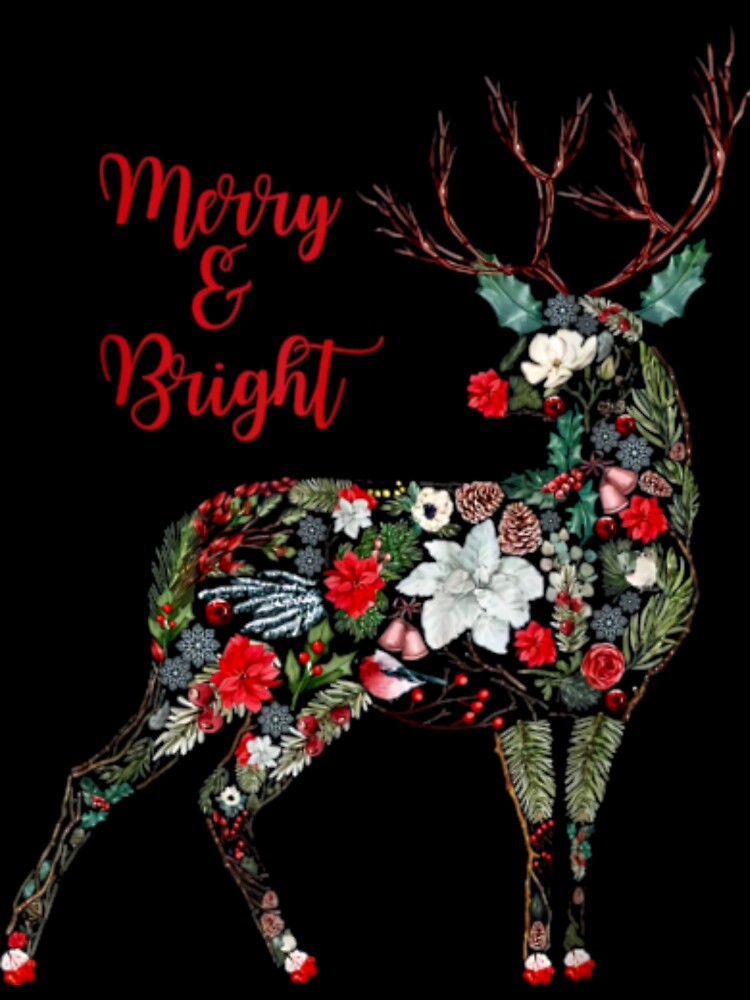 Merry and Bright - Botanical Christmas Reindeer Holiday by HolmesMillie1