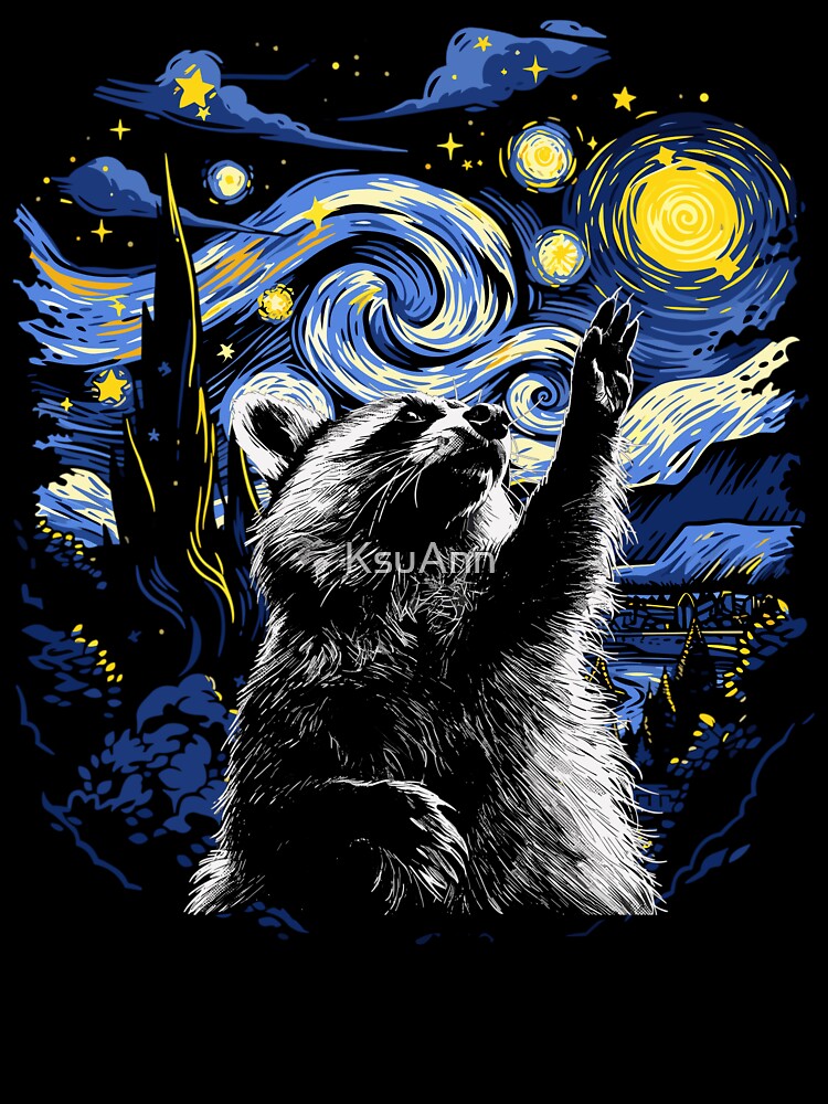 Starry Night Inspired Raccoon Gift Men Women Funny Raccoon by KsuAnn