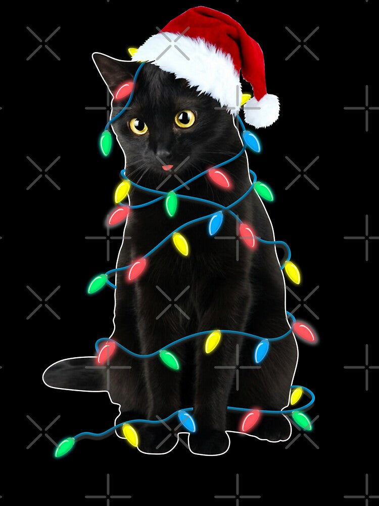 Black Cat Christmas Led Lights Xmas Tree kitten in Santa hat funny gift by alenaz