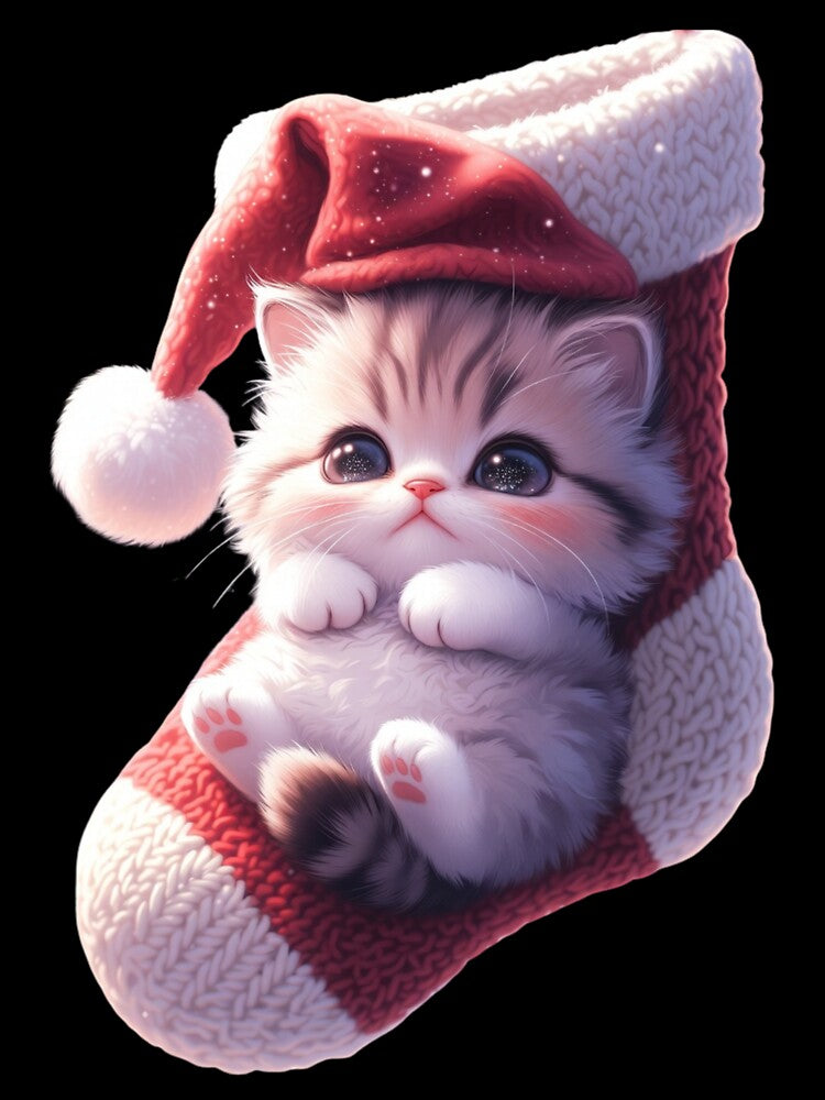 Santa Hat Cat in Christmas Stocking,Christmas Kitten in Stocking by OLYUS
