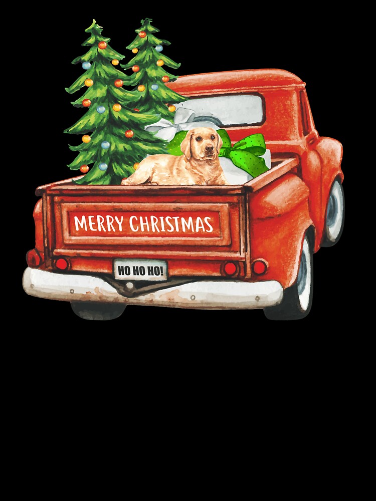 Red Vintage Merry Christmas Truck with Labrador Retriever Dog by michellejustice